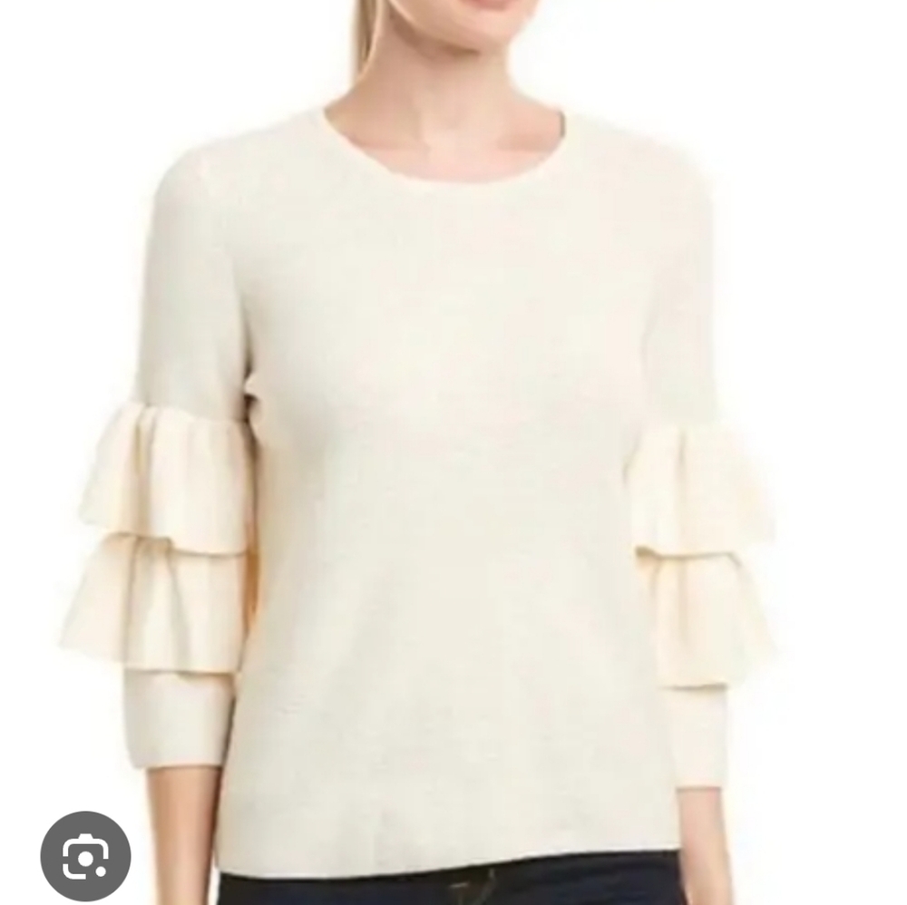 J. Mclaughlin Women Red Sz‎ Large 100% Italian Merino Wool Tiered Sleeve Sweater